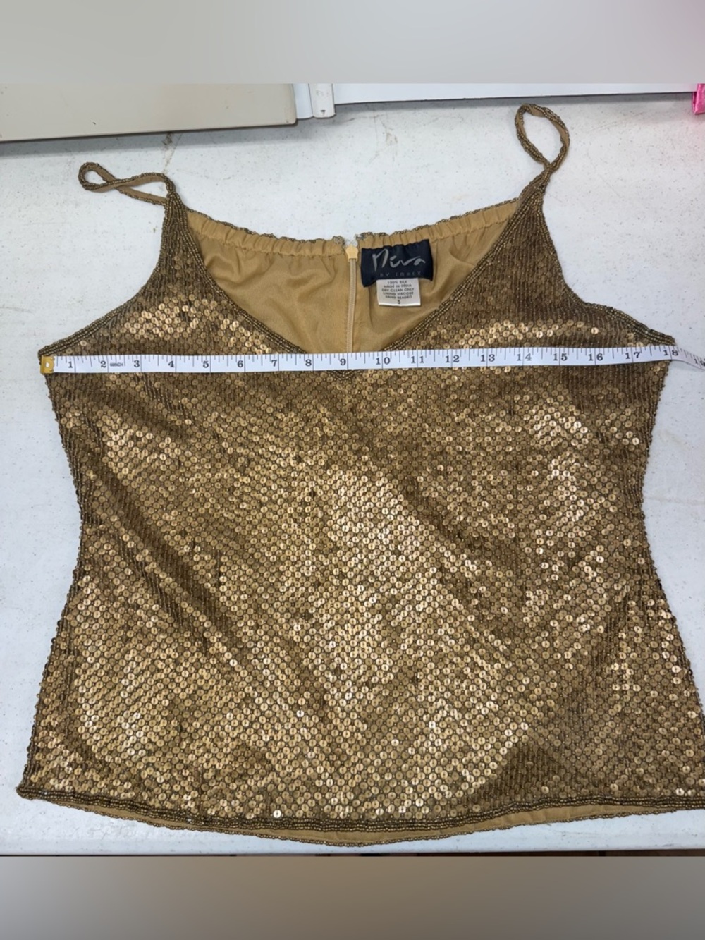 Vintage Niva by Embex Gold Beaded Silk Cami Y2K Disco Glam Top-Small - Picture 10 of 13